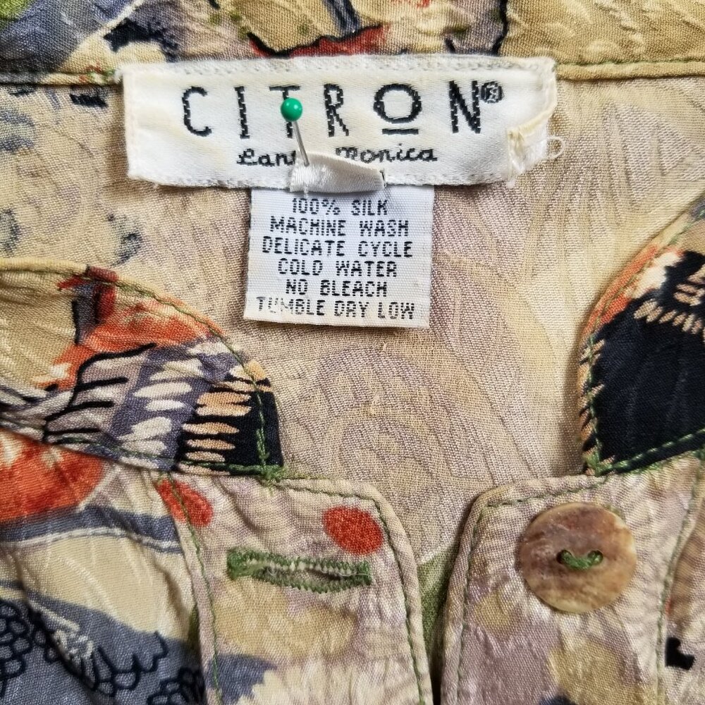 Citron Silk Tunic Top with Asian Motif - Picture 8 of 16
